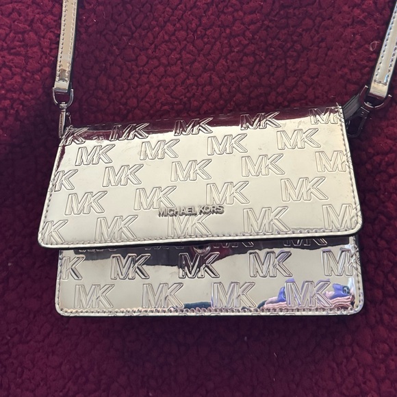 Michael Kors Metallic Silver Logo Crossbody - Picture 1 of 7